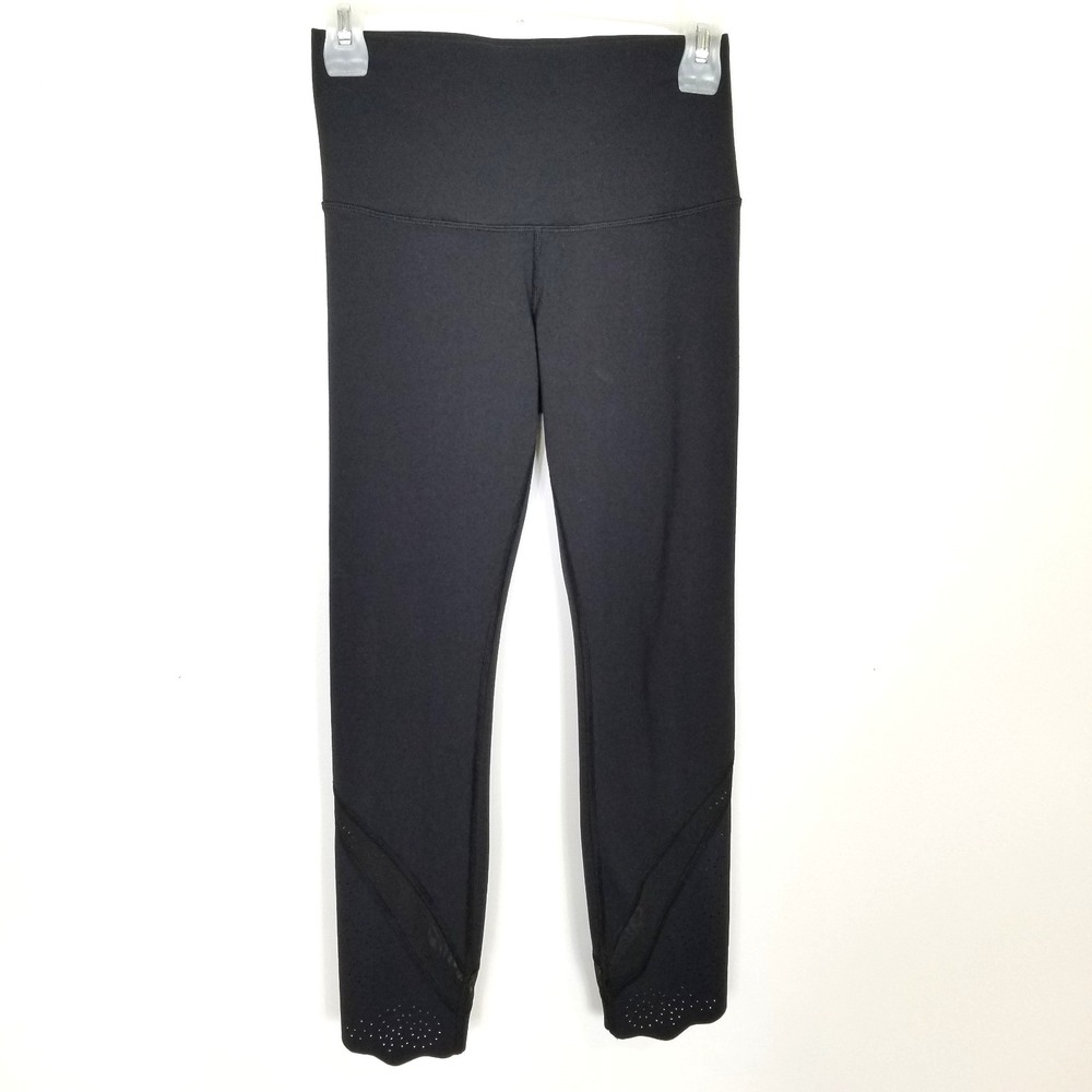 Lululemon Women Mesh Hem Trim Leggings‎ Sz 6 Black Crop 24" Athletic Sport
